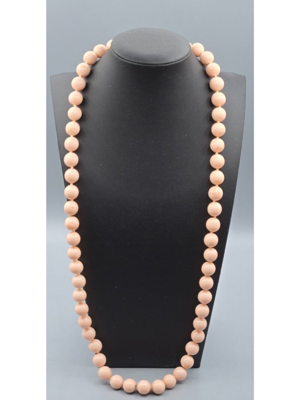 VTG Pink Knotted Beaded Necklace, 30" Long Lucite Gold-Tone/Silver-Tone Clasp